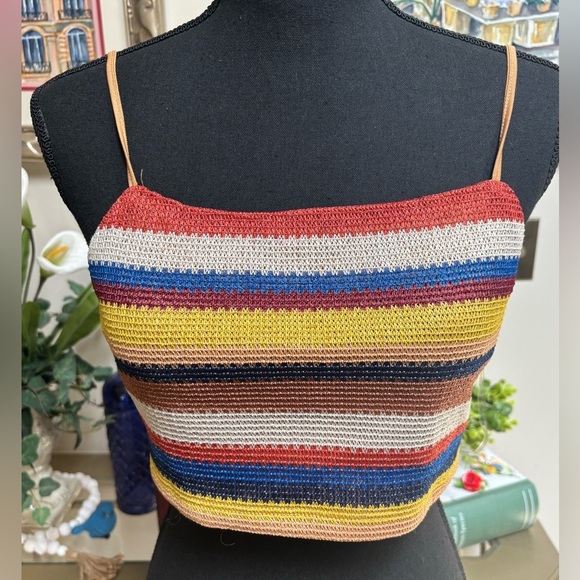 HYFVE Striped Boho Summer Beach 2 Pc Set Knit Crop Top & Shorts Pool SZ L NWOT - Picture 4 of 11